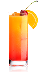 The 901 Sunrise is an orange colored drink recipe made from 901 Silver tequila, orange juice and grenadine, and served over ice in a highball glass garnished with an orange slice and a maraschino cherry.