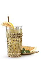 The 9 and Ting drink recipe is made from Cruzan 9 spiced rum and Ting lemon-lime soda, and served over ice in a highball glass.