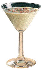 The After Dark is a cream colored cocktail made from Carolans Irish cream and creme de menthe, and served in a chilled cocktail glass.