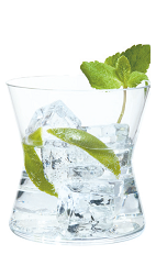 The Agricole Mojito cocktail recipe is made from Clement Premiere Canne rum, sugar syrup, mint, lime and club soda, and served over ice in a rocks glass.