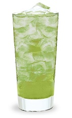 The Appleade is a green drink made from Pucker sour apple schnapps, vodka and lemonade, and served over ice in a highball glass.