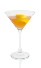 The Austin Sunset is an orange cocktail made from Patron tequila, Aperol and lemon juice, and served in a chilled cocktail glass.
