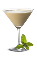The Bailey's Martini is a brown colored cocktail made from Bailey's Irish cream, vodka and mint, and served in a chilled cocktail glass.