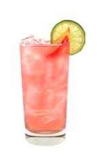 The Beachside Peach is a pink drink made from Smirnoff peach vodka, pineapple juice, cranberry juice, lime juice and ginger ale, and served over ice in a highball glass.