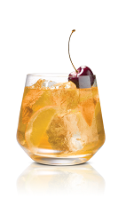 The Burnt Karamel drink is made from Stoli Salted Karamel vodka and brown sugar, topped with orange slices and bourbon-soaked cherries, and served in an old-fashioned glass.