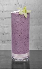 The Cedilla Batida is a purple colored frozen drink made from Cedilla acai liqueur, Leblon cachaca, blueberries, condensed milk and ice, and served blended in a chilled highball glass.
