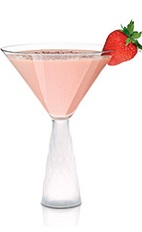 The Chocolate Covered Strawberry is a pink cocktail made from Frangelico hazelnut liqueur, Carolans Irish cream and cherry brandy, and served in a chilled cocktail glass.