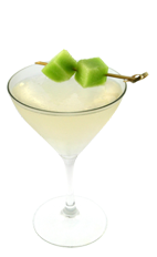 The Cosmic Melon is made from Smirnoff melon vodka, Cointreau, white cranberry juice and cantaloupe, and served in a chilled cocktail glass.