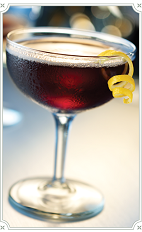 The Dolly Daydream cocktail is made from Chambord raspberry liqueur, Gentleman Jack, Guiness, bitters and Pernod, and served in a chilled cocktail glass.
