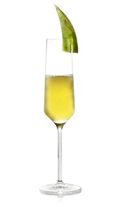 The Double Honey is a yellow cocktail made from Patron Anejo tequila, melon, honey, lemon juice and lavender, and served in a chilled champagne glass.