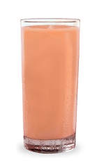 The Frozen Spiced Cherry Colada is a peach colored drink made from Pucker cherry schnapps, rum and pina colada mix, and served in a highball glass.