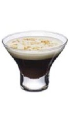 The Grand Spice Coffee is a black drink made from Grand Marnier, espresso, whipped cream and cinnamon, and served in a cocktail glass.