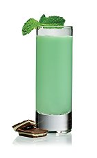 The Grasshopper Shot is a green shot made from Stoli vodka, green creme de menthe, white creme de cacao and light cream, and served in a chilled shot glass.