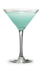 The IndiGo-Go Martini is an exotic blue cocktail made from Pucker Berry Fusion schnapps, vodka and sour mix, and served in a chilled cocktail glass.