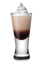 The Java Jingle is a brown colored shot made from espresso, Smirnoff whipped vodka, Bailey's Irish cream and whipped cream, and served in a chilled shot glass.