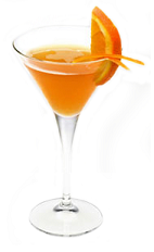 The Jazzy Hour is an orange colored drink made from Disaronno liqueur, vodka, Cointreau orange liqueur, pineapple juice and orange juice, and served in a chilled cocktail glass.
