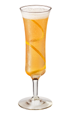 The La Royale cocktail is made from Chambord flavored vodka, Cognac, cinnamon, simple syrup, lemon juice, orange marmalade and champagne, and served in a chilled champagne glass.