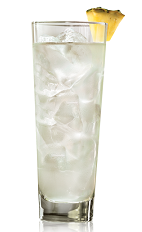 The Light Pina Colada is a clear drink made from Bacardi rum, pina colada mix and club soda, and served over ice in a highball glass.