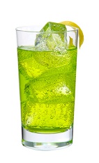 The Midori Rickey is a variation of the Rickey family of drinks. Made from Midori melon liqueur, club soda and lime, and served in a highball glass full of ice.