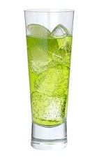 The Midori Tonic drink is made from Midori melon liqueur and tonic water, and served in a collins glass or highball glass over ice.