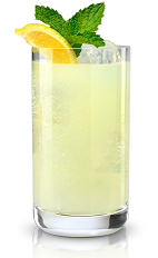 The New Berry Lemonade is a yellow colored drink made from New Amsterdam Red Berry vodka, lemonade and mint, and served over ice in a highball glass.