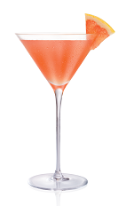 The O Seduction cocktail is made from Stoli Ohranj orange vodka, grapefruit juice, agave nectar, lemon juice and pomegranate juice, and served in a chilled cocktail glass.