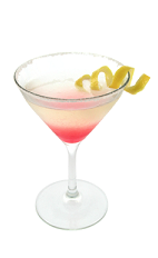 The Passion Drop is a pink colored cocktail made from Smirnoff passion fruit vodka, triple sec, lemon juice and passion fruit syrup, and served in a chilled cocktail glass.