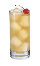 The Passion Lemonade is made from Smirnoff passionfruit vodka and lemonade, and served over ice in a highball glass.