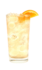 The Peach Buck Fizz is made from Smirnoff peach vodka, lemon juice and ginger ale, and served over ice in a highball glass.