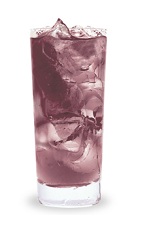 The Purple Rain is a purple drink made from Razzmatazz raspberry schnapps, orange vodka, Sprite and sour mix, and served over ice in a highball glass.