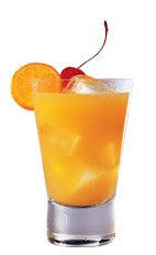 The SoCosicle is an orange colored drink made from Southern Comfort, orange, cherry and orange soda, and served over ice in a highball glass.