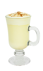 The Southern Eggnog is a cream colored drink made from Southern Comfort, eggnog and nutmeg, and served in an Irish coffee glass.
