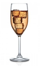 The Sparkling Amaretto is an orange colored drink made from Disaronno liqueur and sparkling wine or champagne, and served in a wine glass over ice.