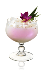 The Strawberries and Cream is a beautiful pink colored dessert delight with a kick. Made from coconut rum, strawberries and coconut cream, and served blended in any wide glass.