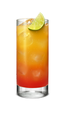 The Sunrise drink is a vibrant orange-colored drink made from Smirnoff citrus vodka, orange juice and grenadine, served over ice in a highball glass.