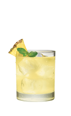 The Tropical Storm drink is made from Smirnoff Coconut vodka, lime juice, pineapple and bitters, and served over ice in a rocks glass.
