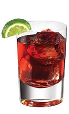 The Tuaca Cran is a red drink made from Tuaca vanilla citrus liqueur, cranberry juice and lime, and served over ice in a rocks glass.