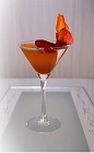 The Au Nom de la Rose is an elegant red colored cocktail made from strawberry liqueur, rum, brown sugar, lime, raspberries and champagne, and served in a chilled cocktail glass.