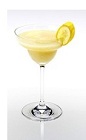 The Banana Disarita is a yellow cocktail made from Disaronno, tequila, margarita mix and banana, and served in a chilled margarita glass.