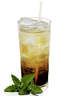 The Black and Sprite is a brown colored tall drink made from Mozart Black chocolate liqueur and Sprite, and served over ice in a highball glass.