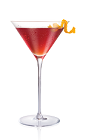 The Blood and Sand cocktail is made from Stoli Salted Karamel vodka, Scotch whiskey, cherry liqueur, sweet vermouth and orange juice, and served in a chilled cocktail glass.