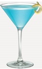 The Blue Star Martini recipe is a vivid blue colored cocktail made from Burnett's vodka, blue curacao and lemon, and served in a chilled cocktail glass.