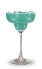 The Blueberry Margarita is a blue cocktail made from blueberry schnapps, tequila and sour mix, and served over ice in a margarita glass.