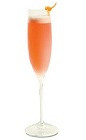 The Bois de Rose is a orange-colored cocktail perfect for New Year's Eve, made from St-Germain elderflower liqueur, Aperol, gin, lemon juice and champagne, and served in a chilled champagne flute.