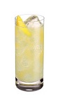 The Citroen Fizz is a yellow colored drink made from Ketel One Citroen vodka, lemon juice, simple syrup and club soda, and served over ice in a highball glass.