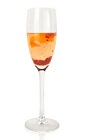 The Citronge Spark is made from Patron Citronge orange liqueur (or Cointreau), pomegranate juice, orange bitters and champagne, and served in a chilled cocktail glass.