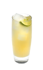 The Citrus Fizz is a yellow drink made from Smirnoff citrus vodka, lemonade, club soda and lime, and served over ice in a highball glass.