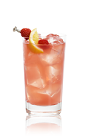 The Classic Daiquiri is a pink drink made from Bacardi rum and strawberry daiquiri mix, and served over ice in a highball glass.