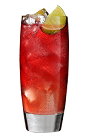 The CranSoCo is a red colored drink made from Southern Comfort and cranberry juice, and served over ice in a highball glass.