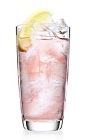 The Cranberry Lemonade drink is a pink colored cocktail made from Malibu coconut rum, cranberry juice and lemon-lime soda, and served over ice in a highball glass.